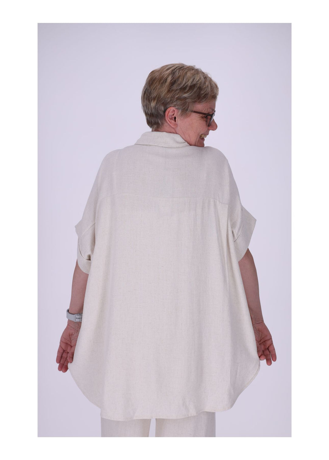 Bluse 1/2 Arm Damen Leinenoptik verdeckte Knopfleiste