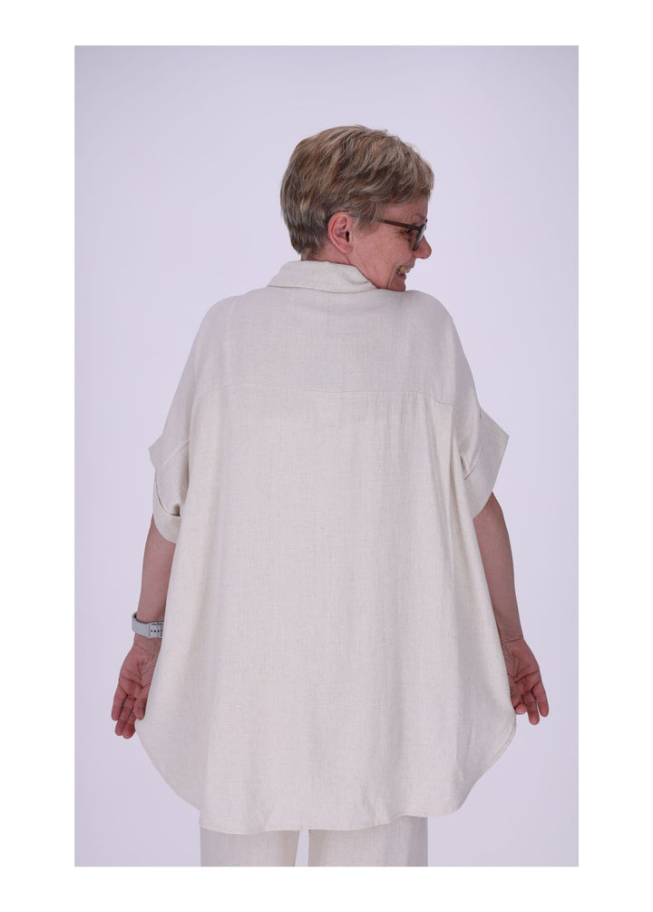 Bluse 1/2 Arm Damen Leinenoptik verdeckte Knopfleiste