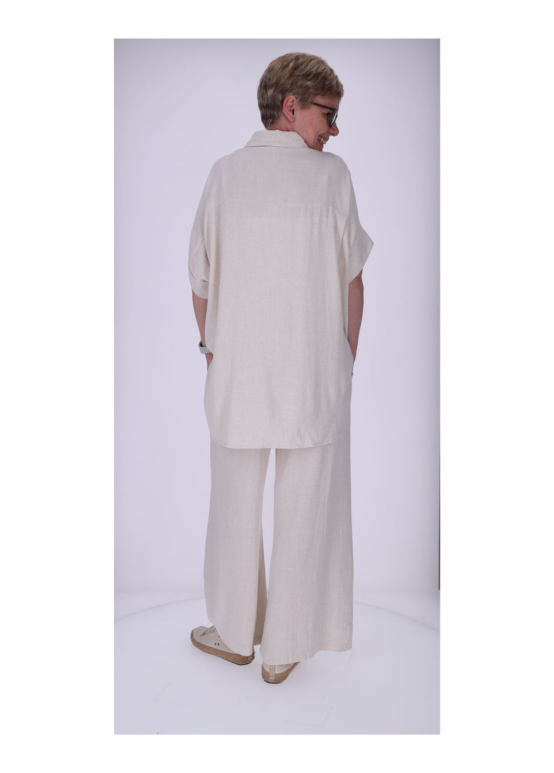 Bluse 1/2 Arm Damen Leinenoptik verdeckte Knopfleiste