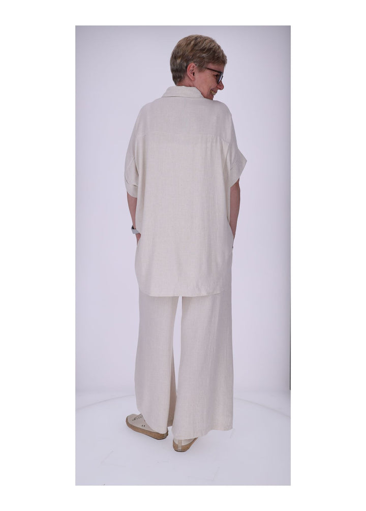 Bluse 1/2 Arm Damen Leinenoptik verdeckte Knopfleiste