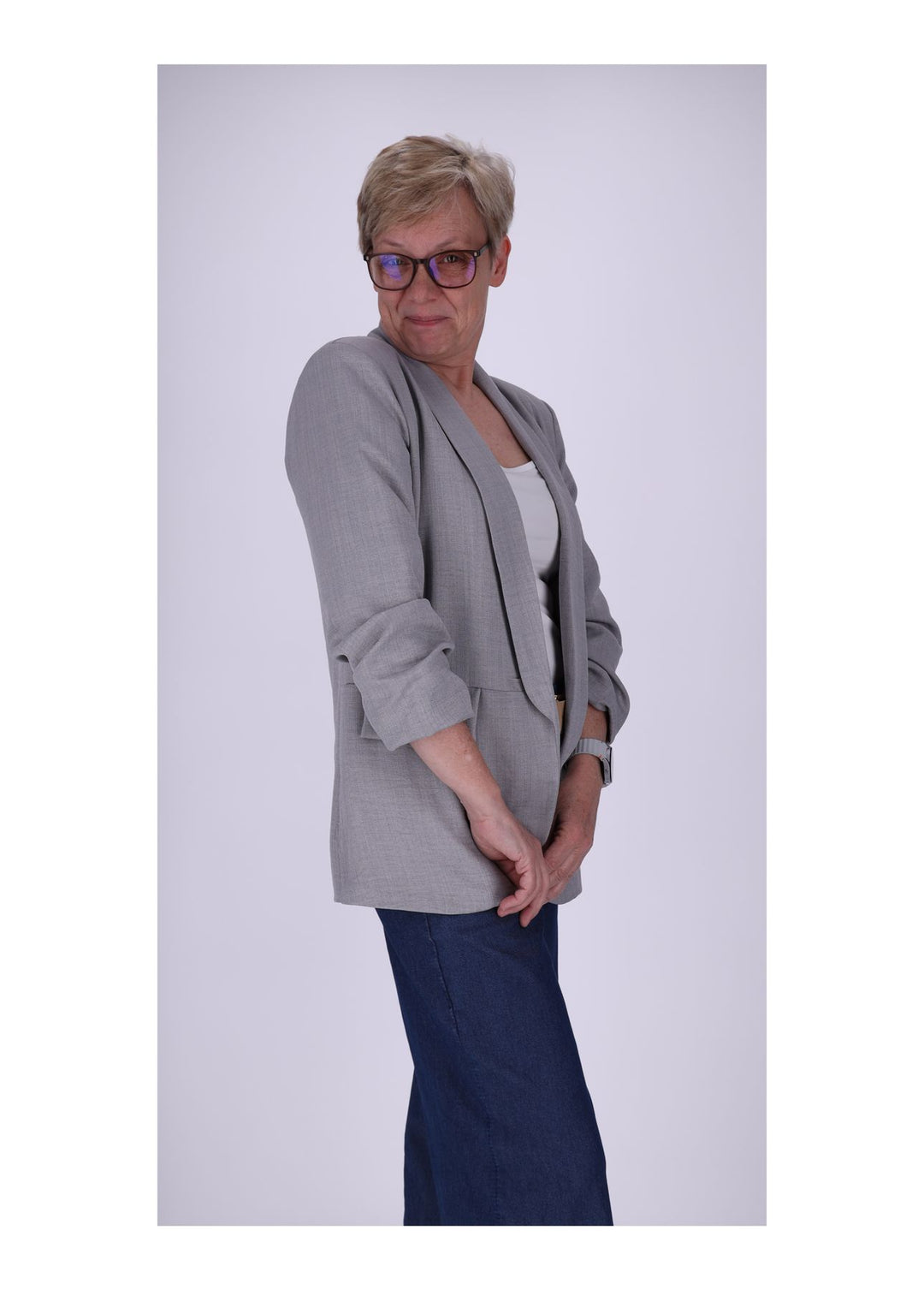 Blazer Damen offen Leinenoptik