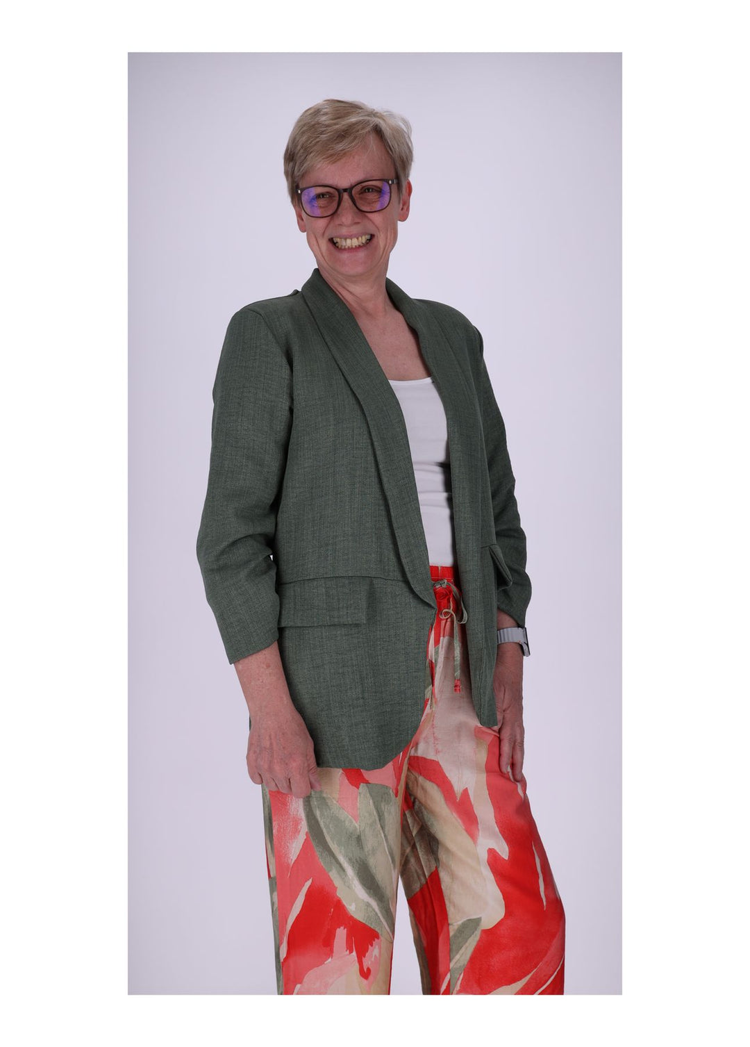 Blazer Damen offen Leinenoptik