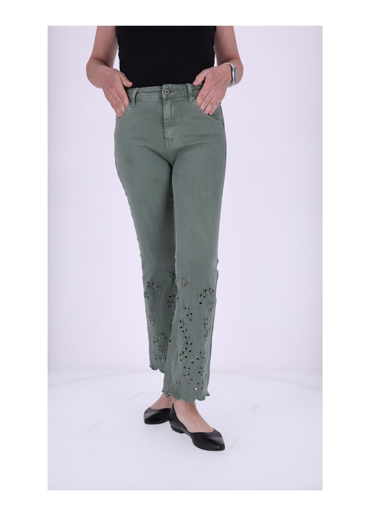 7/8 Hose Damen Lochstickerei