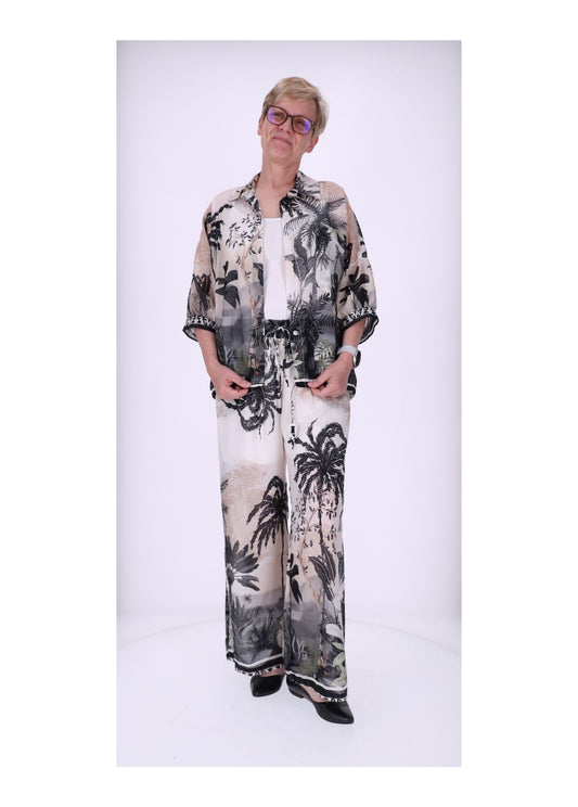 Damen Hose Print durchscheinend unterlegt