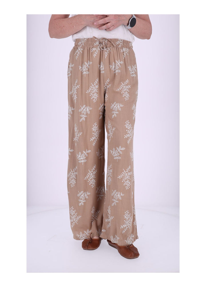 Damen Schlupfhose mit Flockprint – Braun