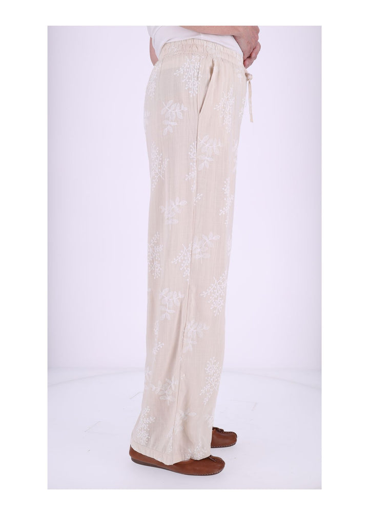 Damen Schlupfhose mit Flockprint – Beige