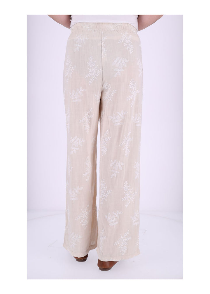 Damen Schlupfhose mit Flockprint – Beige