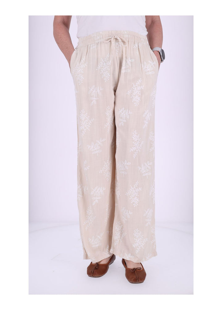 Damen Schlupfhose mit Flockprint – Beige