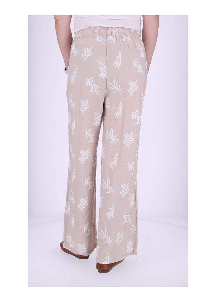 Damen Schlupfhose mit Palmwedel-Print – Beige