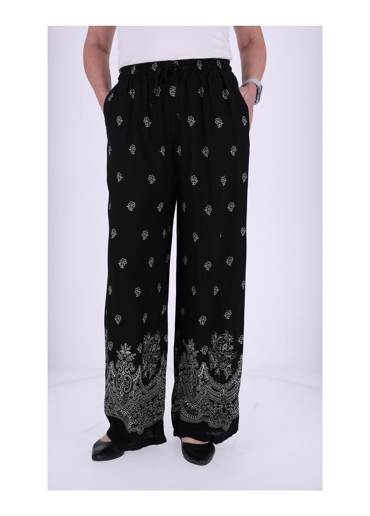 Damen Schlupfhose mit Blumenprint – Schwarz