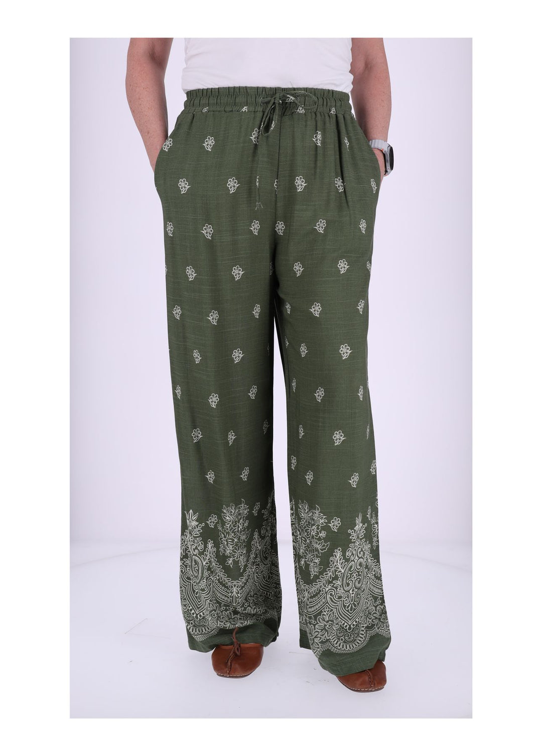 Damen Schlupfhose mit Blumenprint – Khaki