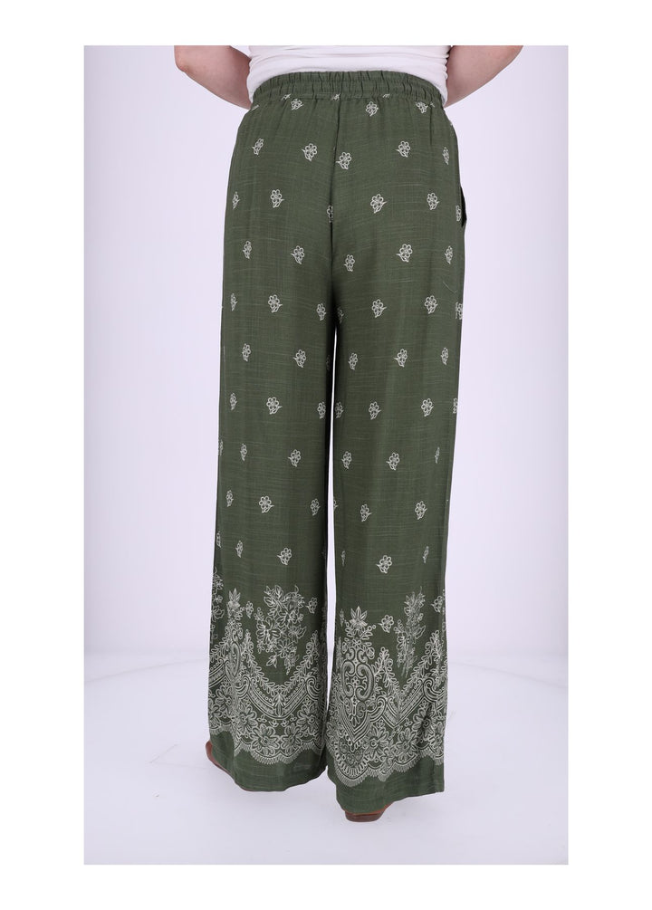 Damen Schlupfhose mit Blumenprint – Khaki