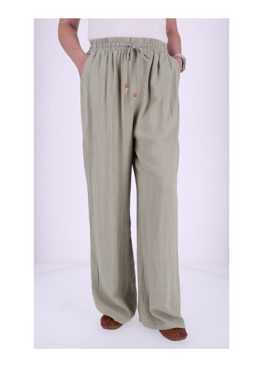 Damen Schlupfhose in Leinenoptik mit weitem Bein