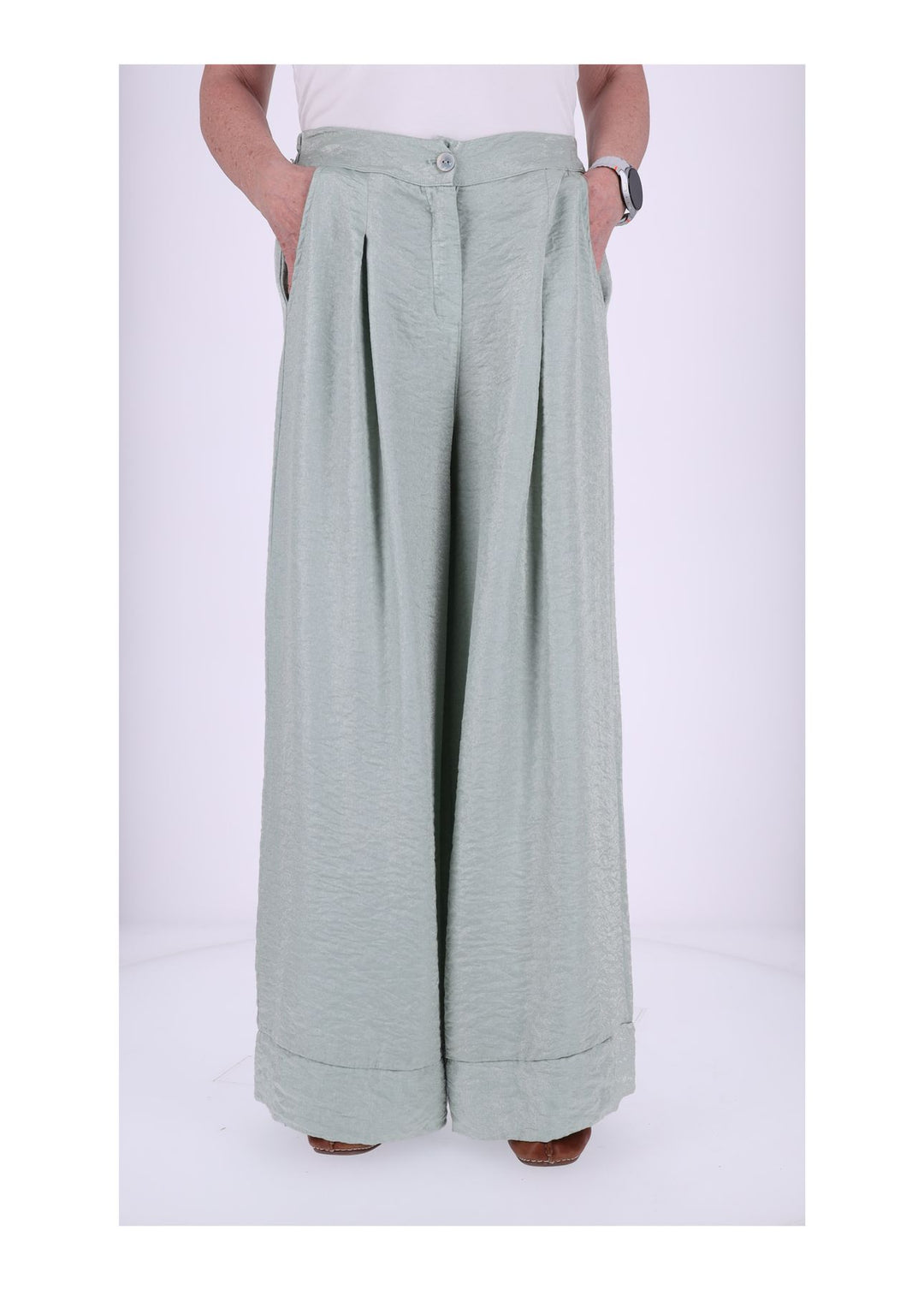 Damen Hose mit weitem Bein – Metallic Hellgrün