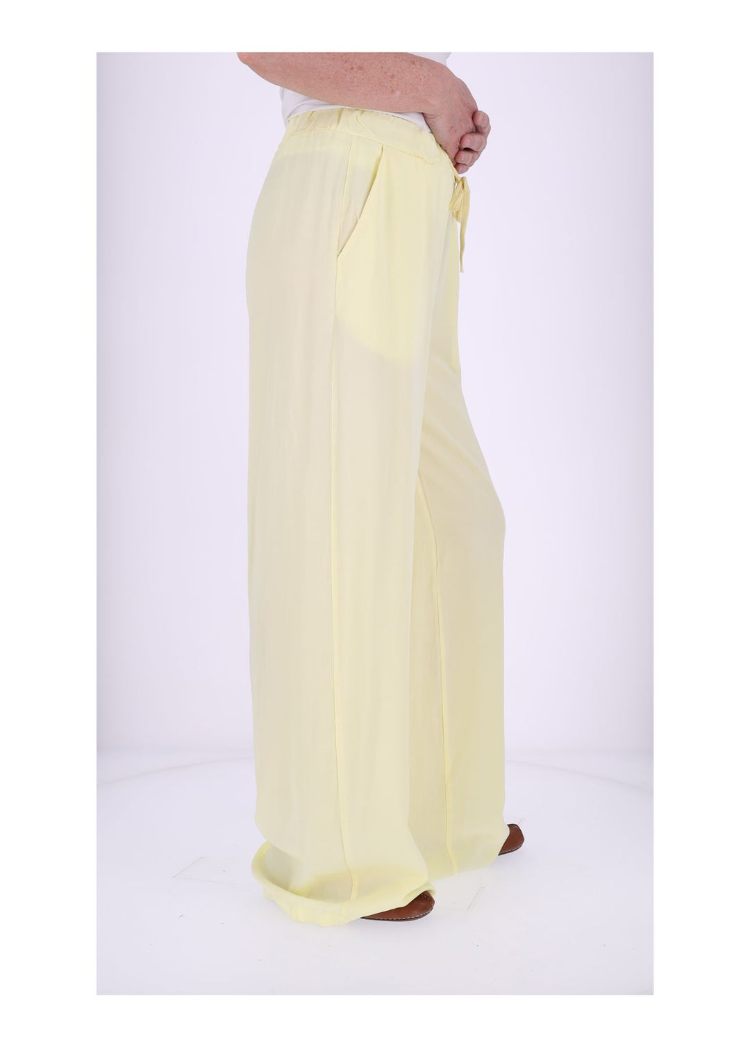Damen Palazzo Hose mit weitem Bein und Tunnelzug – Gelb