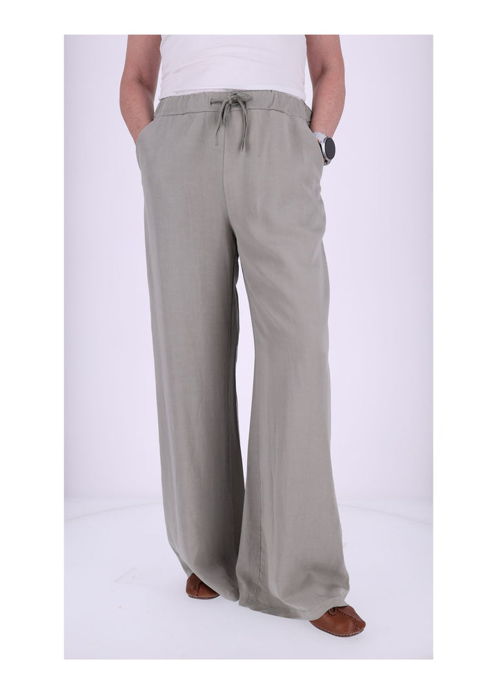 Damen Palazzo Hose mit weitem Bein und Tunnelzug – Khaki