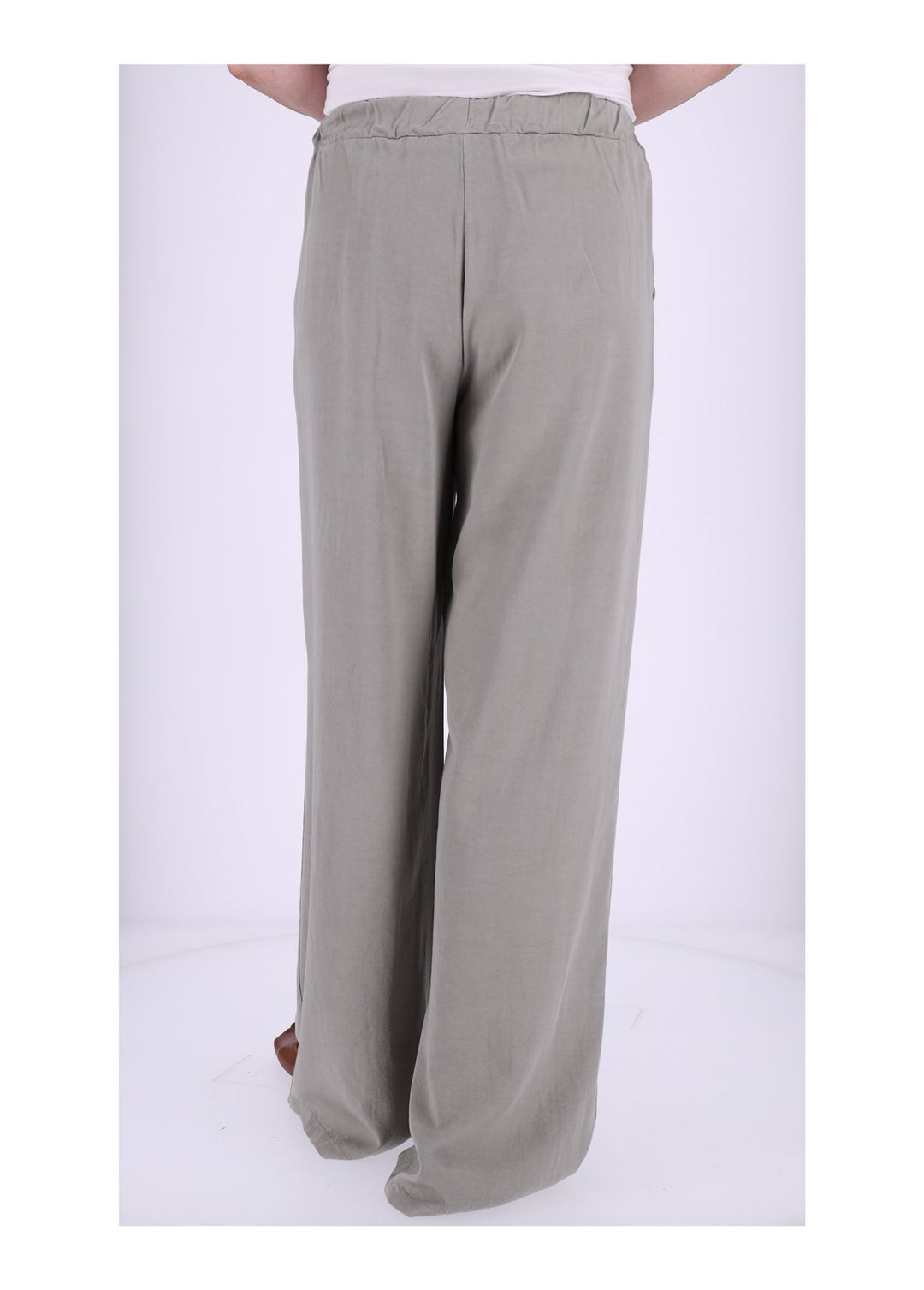 Damen Palazzo Hose mit weitem Bein und Tunnelzug – Khaki