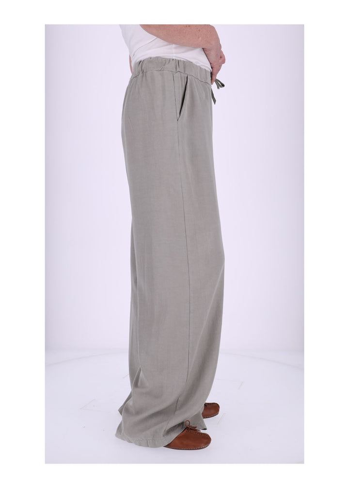 Damen Palazzo Hose mit weitem Bein und Tunnelzug – Khaki