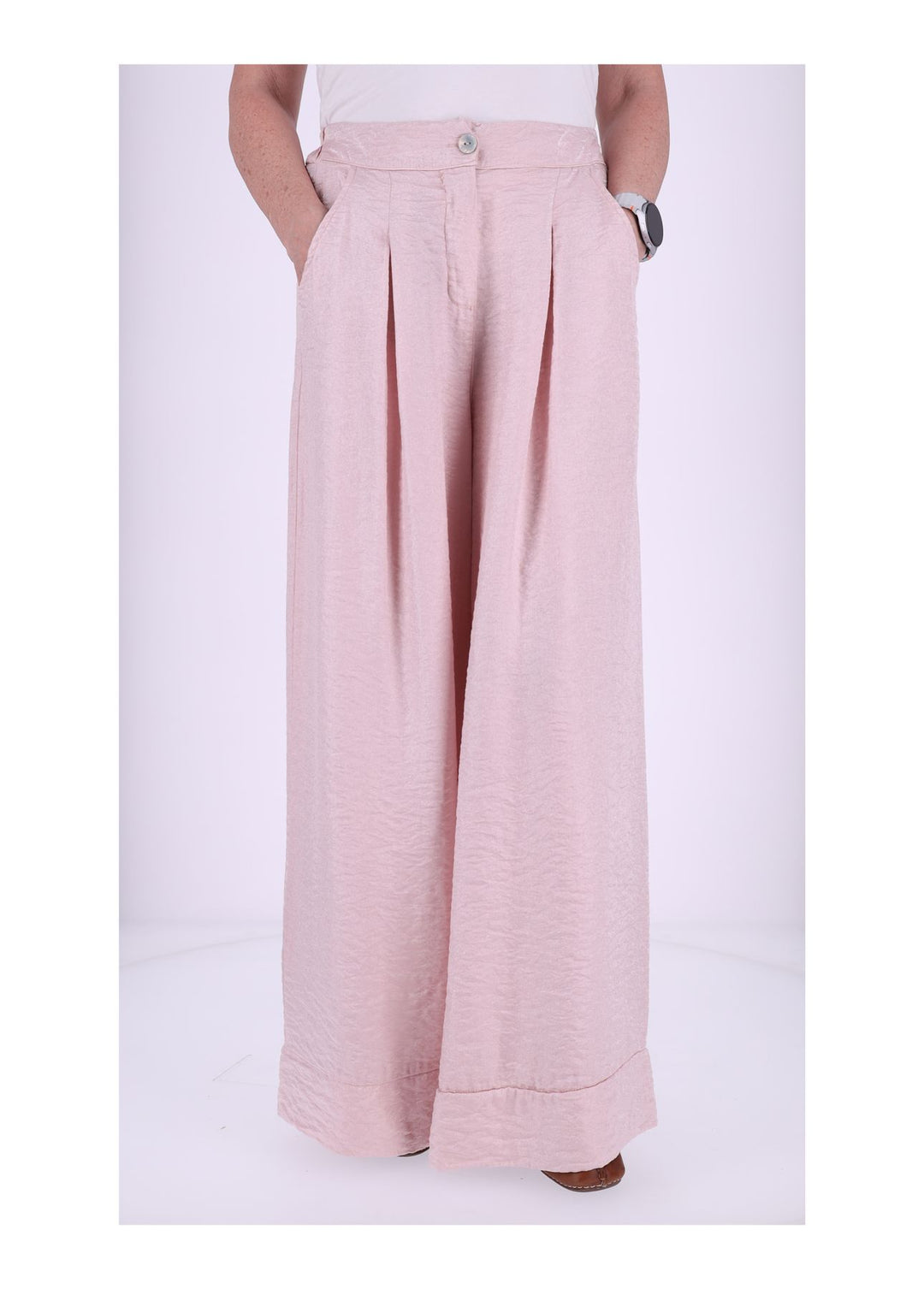 Damen Hose mit weitem Bein – Metallic Rosé
