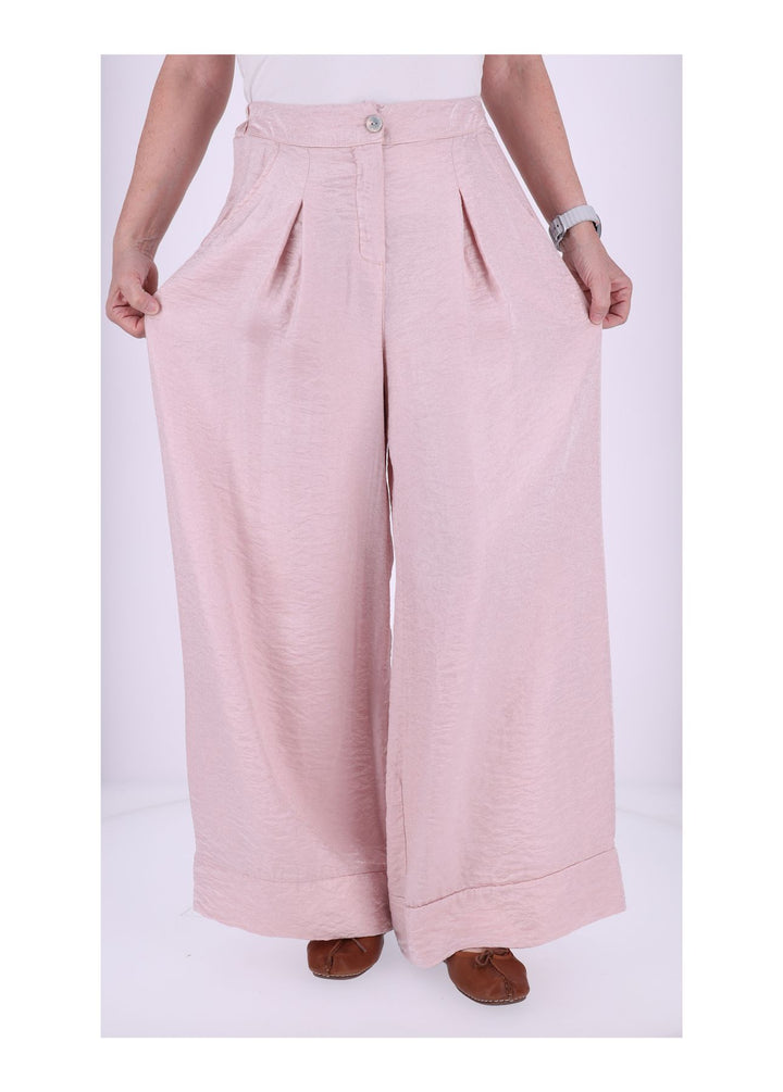 Damen Hose mit weitem Bein – Metallic Rosé