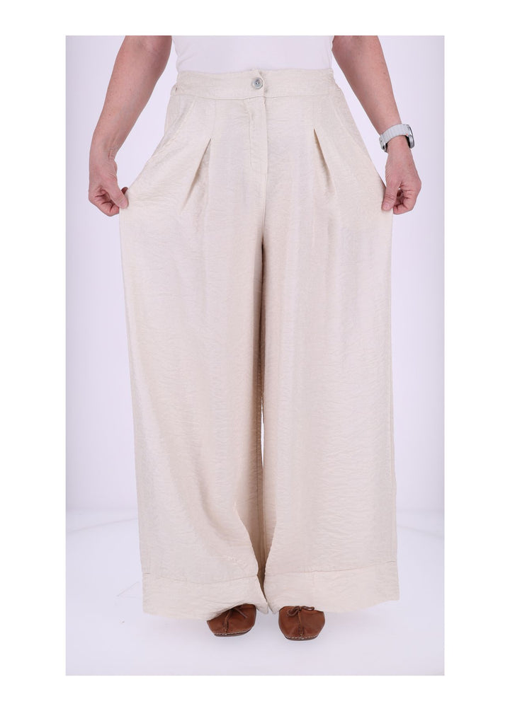 Damen Hose mit weitem Bein – Metallic Beige