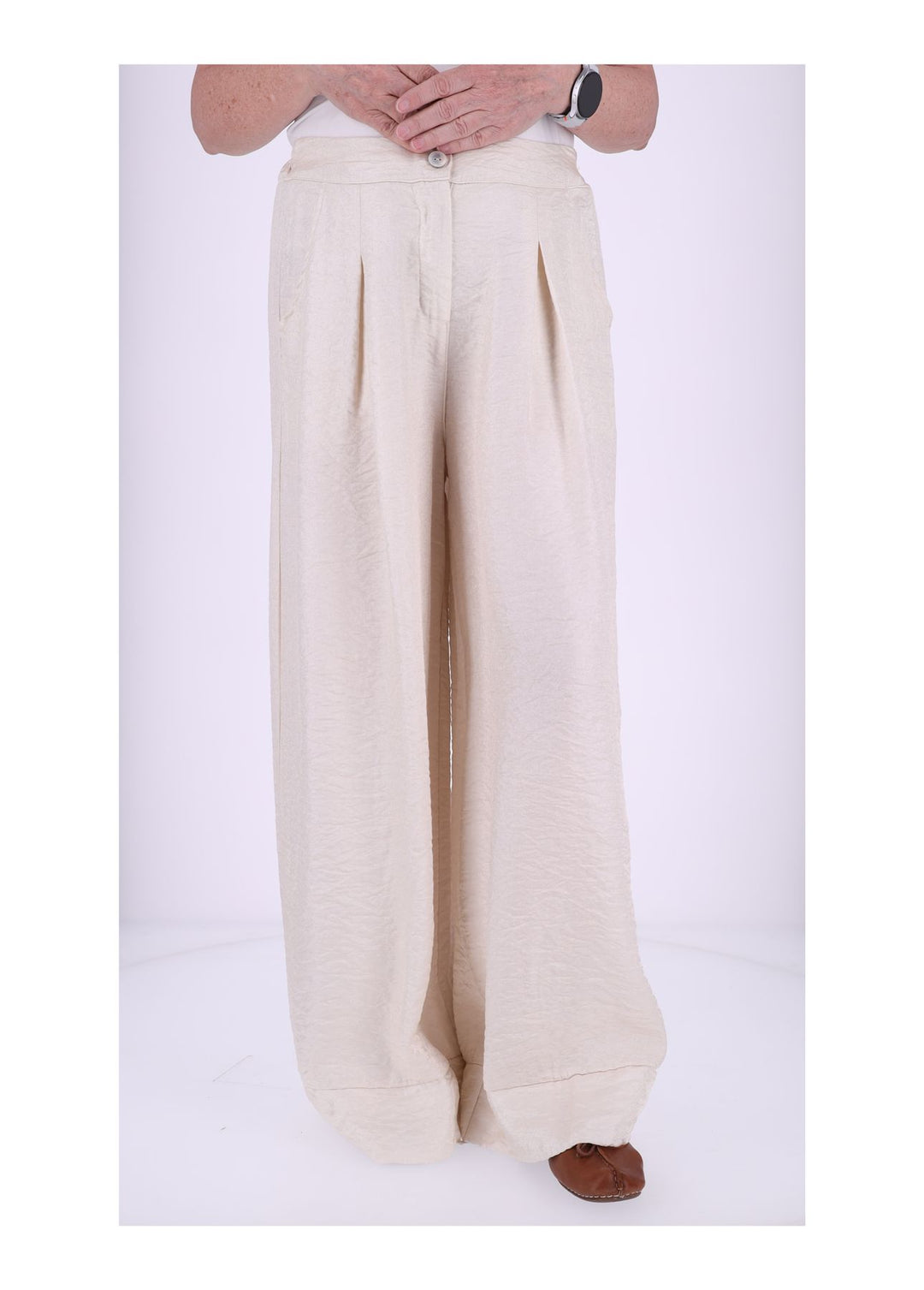 Damen Hose mit weitem Bein – Metallic Beige