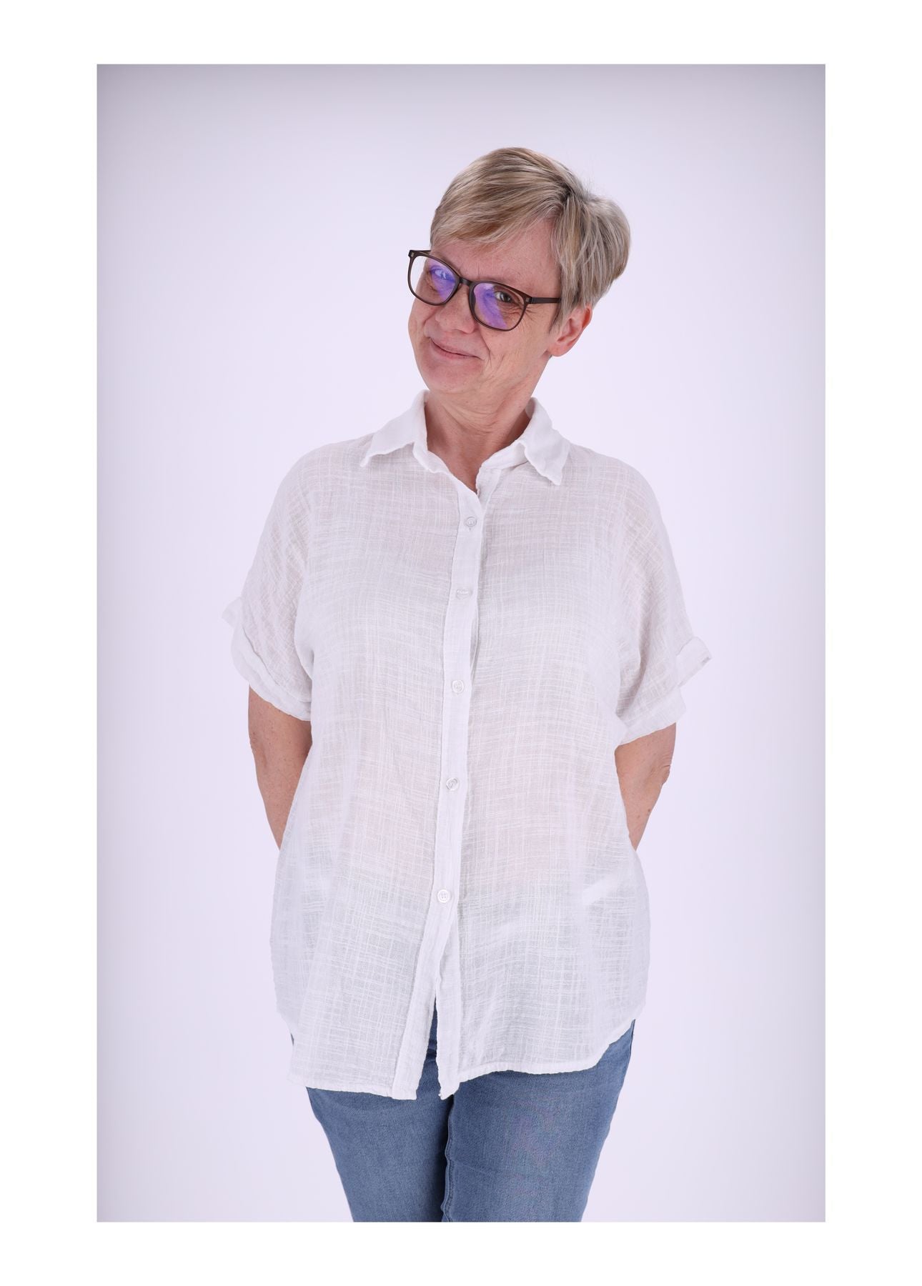 Bluse Damen 1/2 Arm Leinenoptik