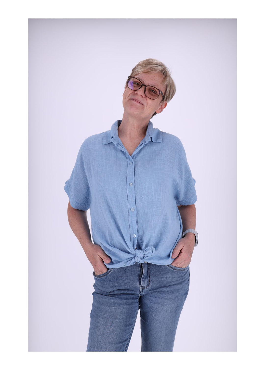 Bluse Damen 1/2 Arm Leinenoptik