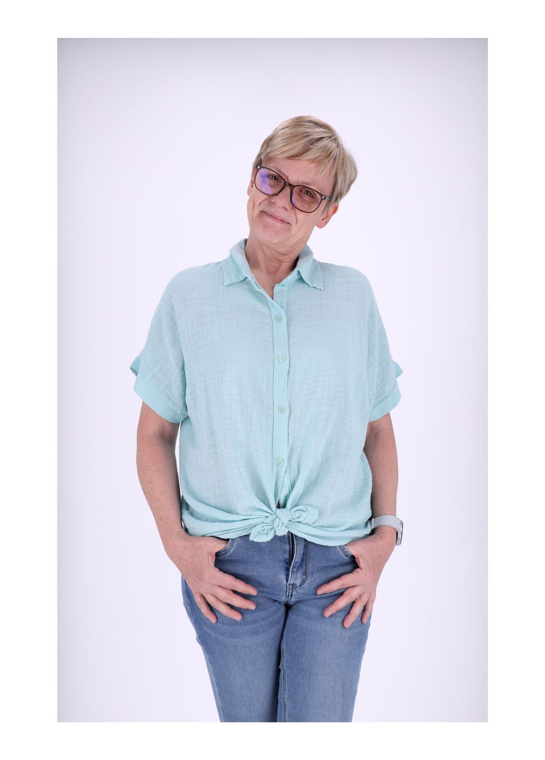 Bluse Damen 1/2 Arm Leinenoptik