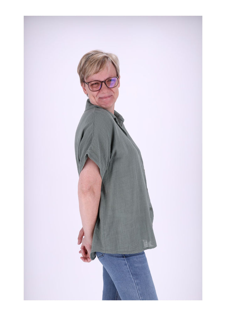 Bluse Damen 1/2 Arm Leinenoptik