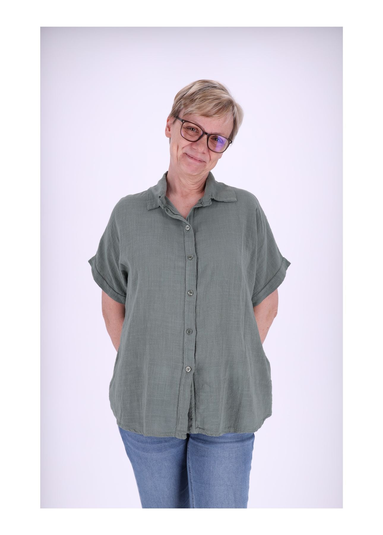 Bluse Damen 1/2 Arm Leinenoptik