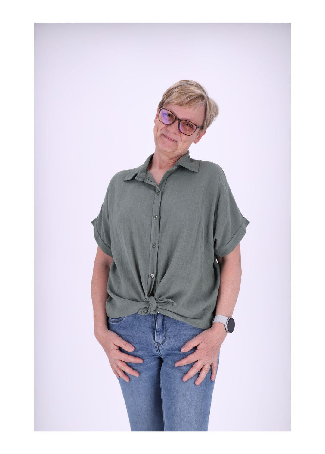 Bluse Damen 1/2 Arm Leinenoptik