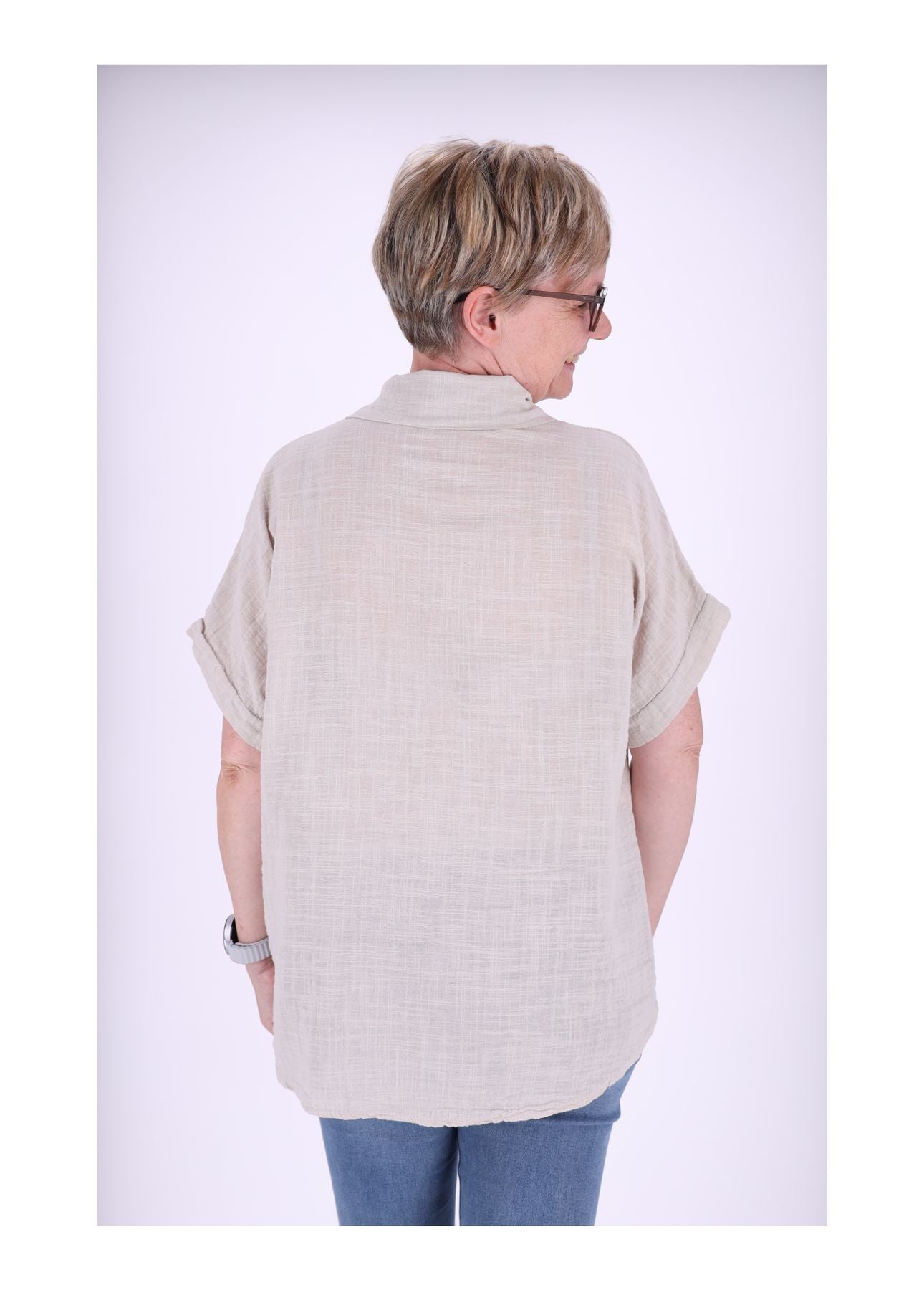 Bluse Damen 1/2 Arm Leinenoptik