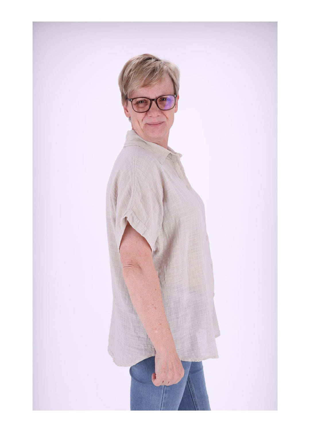 Bluse Damen 1/2 Arm Leinenoptik