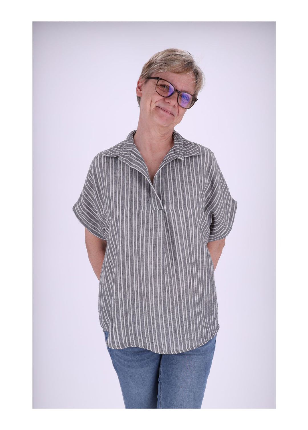 Splash of Color Damen Poloshirt Leinenoptik