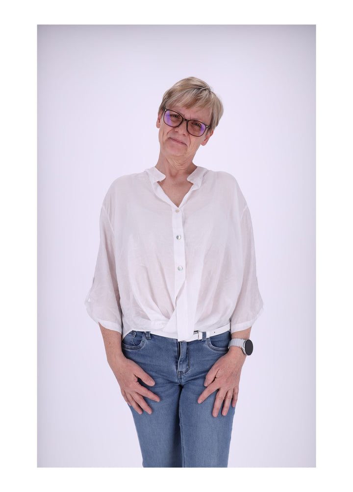 Bluse Damen Stehkragen Krempelarm 3/4 Arm