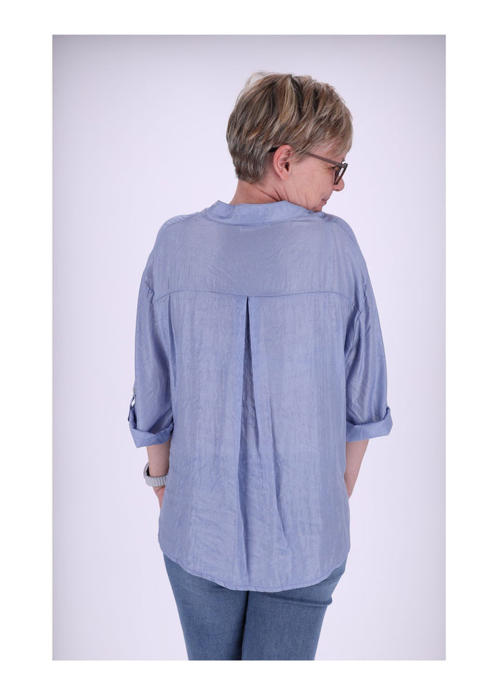 Bluse Damen Stehkragen Krempelarm 3/4 Arm