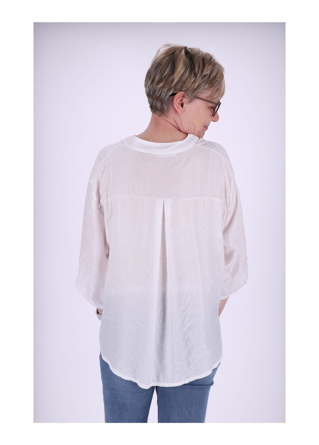 Bluse Damen Stehkragen Krempelarm 3/4 Arm