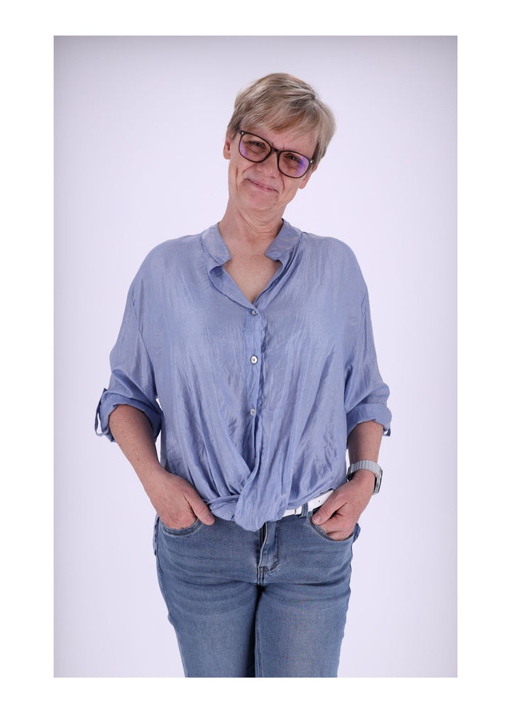 Bluse Damen Stehkragen Krempelarm 3/4 Arm