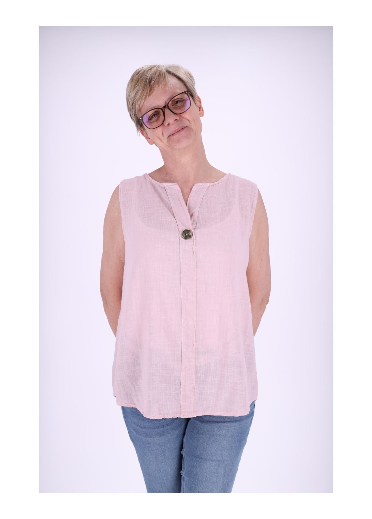 Top Damen breite Träger mit Knopf