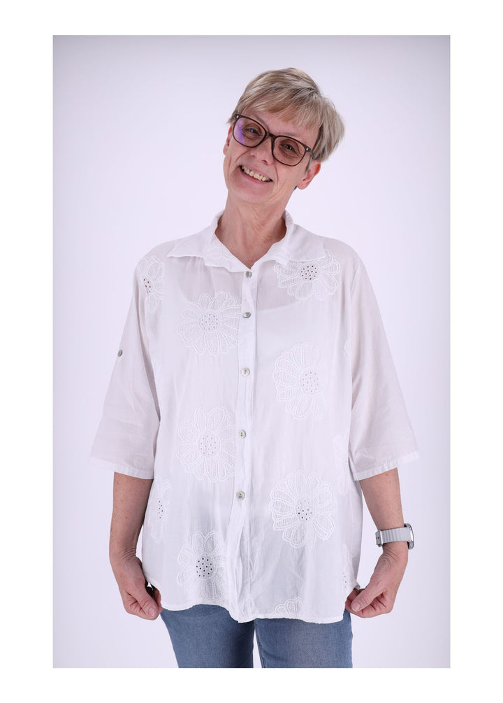 Bluse Stickerei Kurzarm Krempelarm