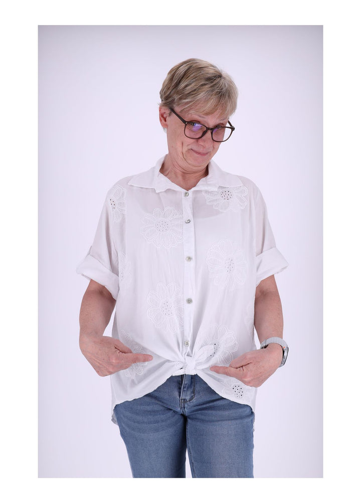 Bluse Stickerei Kurzarm Krempelarm