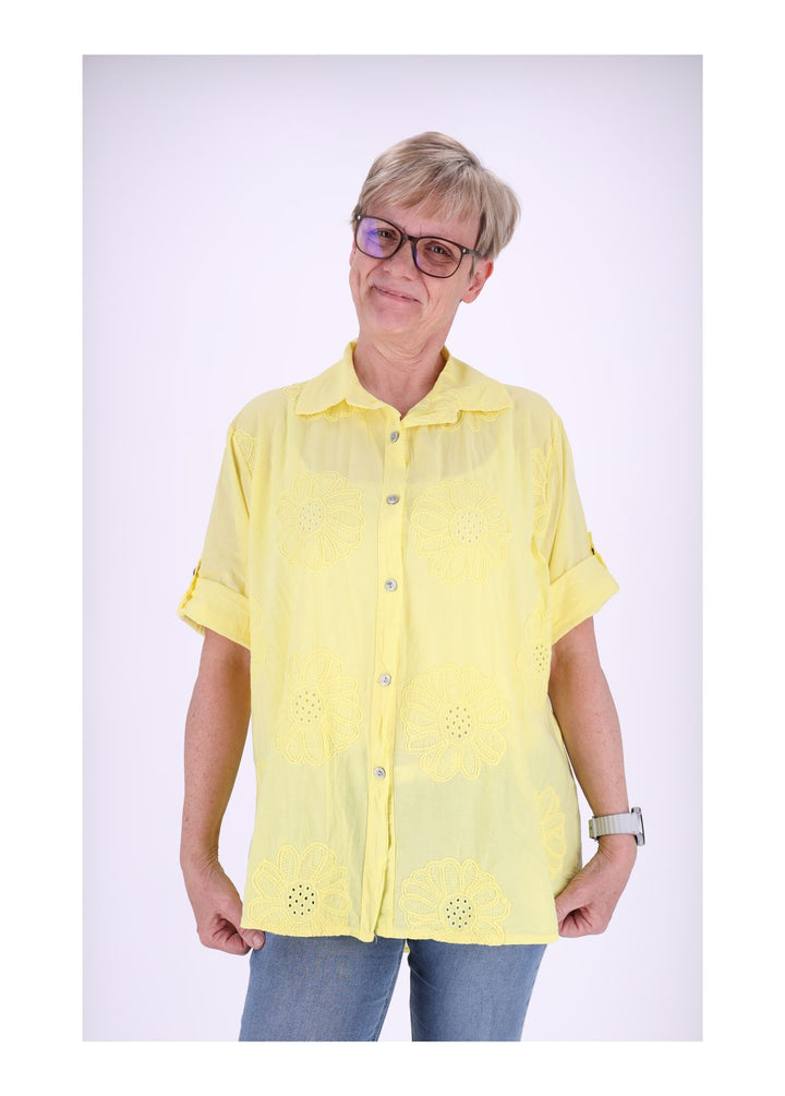 Bluse Stickerei Kurzarm Krempelarm