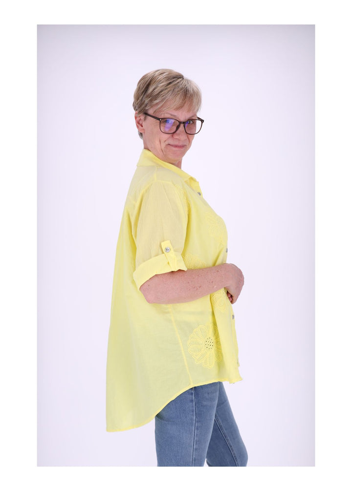 Bluse Stickerei Kurzarm Krempelarm