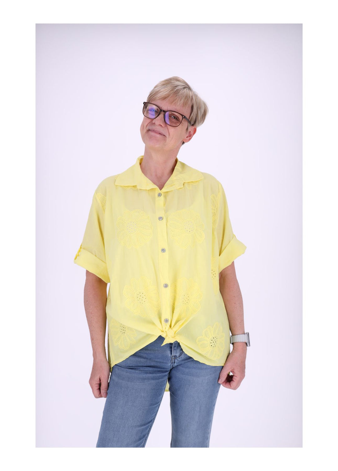 Bluse Stickerei Kurzarm Krempelarm