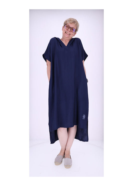 Kleid Lang Viskose Kapuze