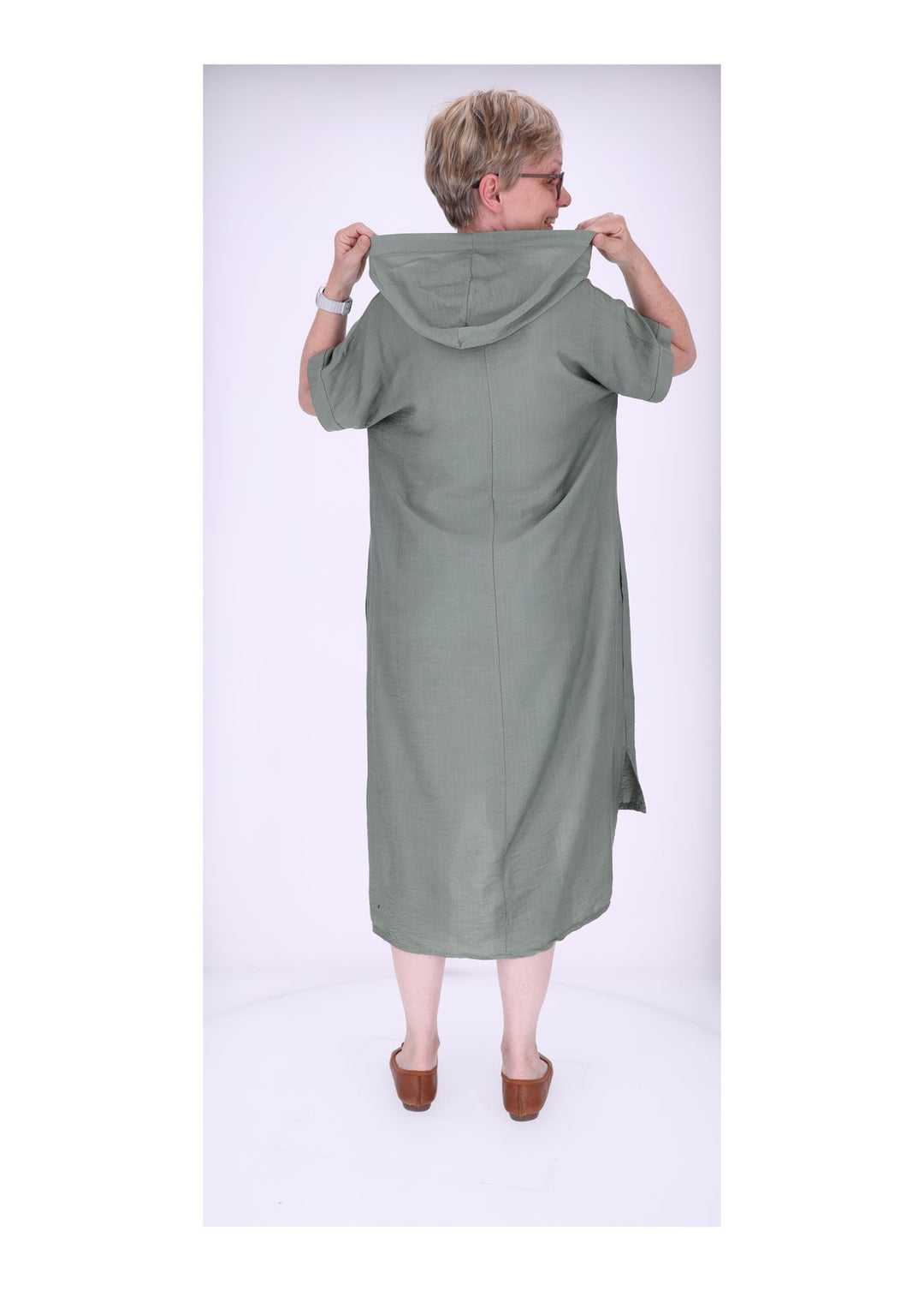 Kleid Lang Viskose Kapuze