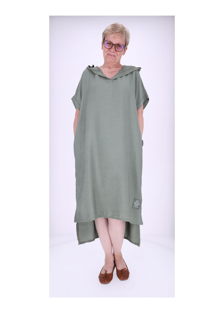 Kleid Lang Viskose Kapuze