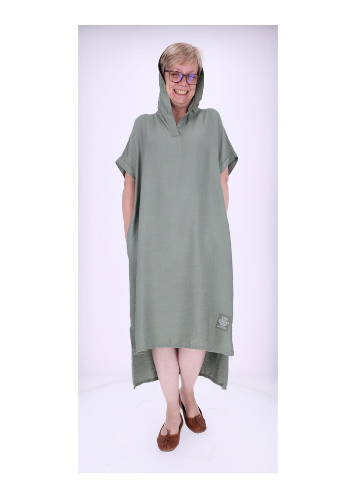 Kleid Lang Viskose Kapuze