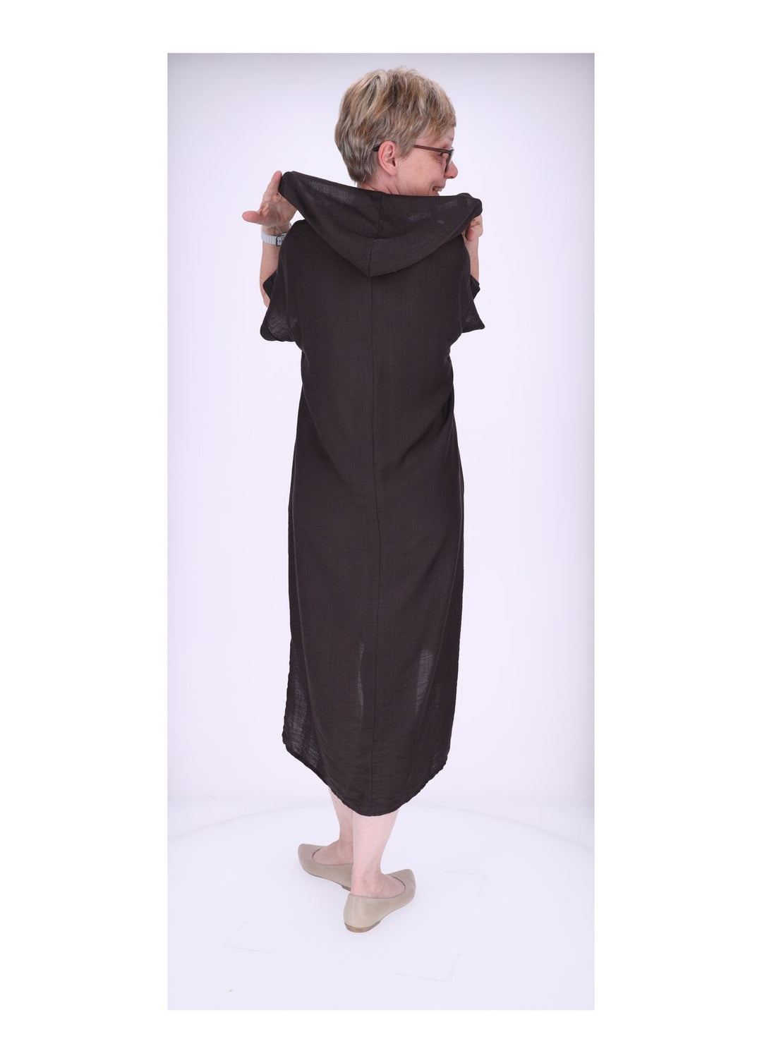 Kleid Lang Viskose Kapuze